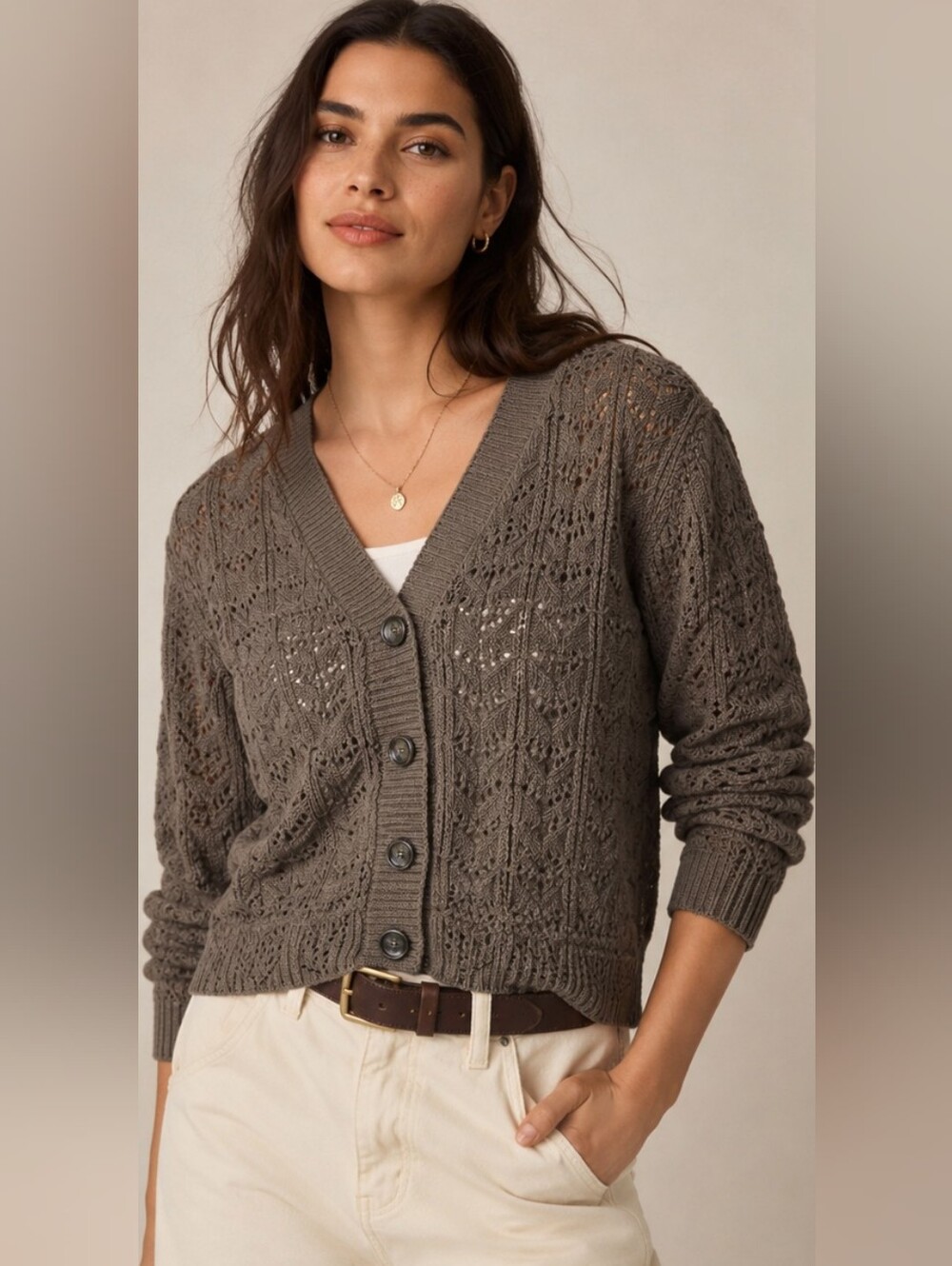 by Anthropologie Knit Cardigan Sweater Buttons V-neck Green Cotton Women's Large